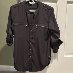 Calvin Klein banded collar pocket detail long roll-sleeve tab sleeve